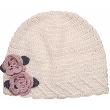 Hand Crochet Beanie with Rose Flowers, Aravore - BubbleChops LLC