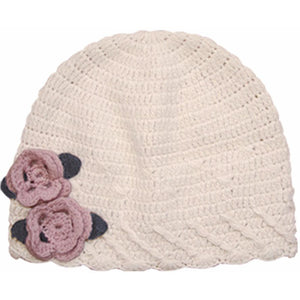 Hand Crochet Beanie with Rose Flowers, Aravore - BubbleChops LLC